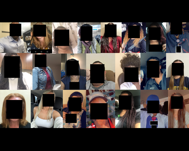 This collage shows how app user’s individual profile pictures appeared in the database. Some included lanyards showing medical IDs or other credentials